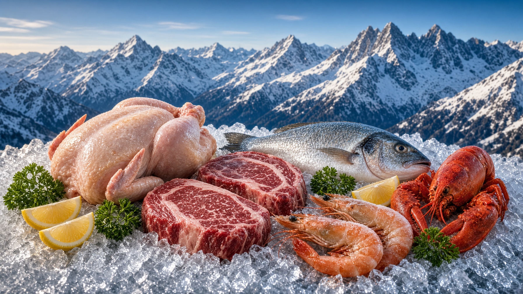 Premium frozen foods on ice